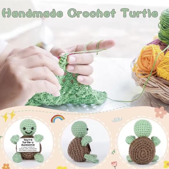 Crochet Turtle with Positive Message | Inspirational Desk Decor Gift - Picture 5 of 6